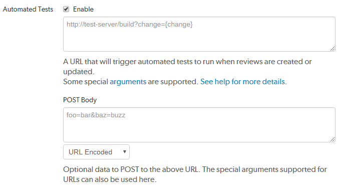 Image of Configuration fields for automated tests