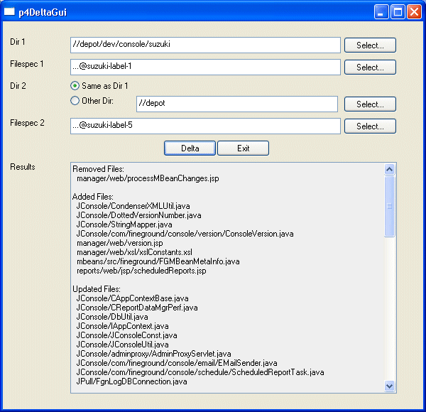 p4DeltaGui Main Window